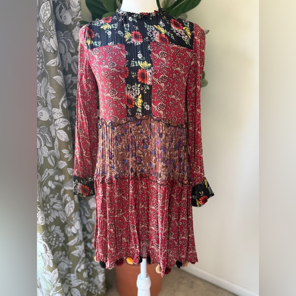 Zara Mixed-Print Mini Dress in Red and Black
